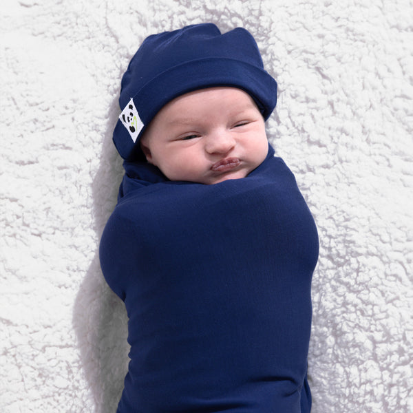 indigo-blue-bamboo-swaddle-beanie-set-Bellabu Bear at Sophia's StyleSwaddle & Beanie-1